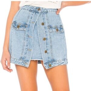 Hunter‎ & Brown Denim Mini Skirt Button Front Pockets Light Wash Women's S, NWT